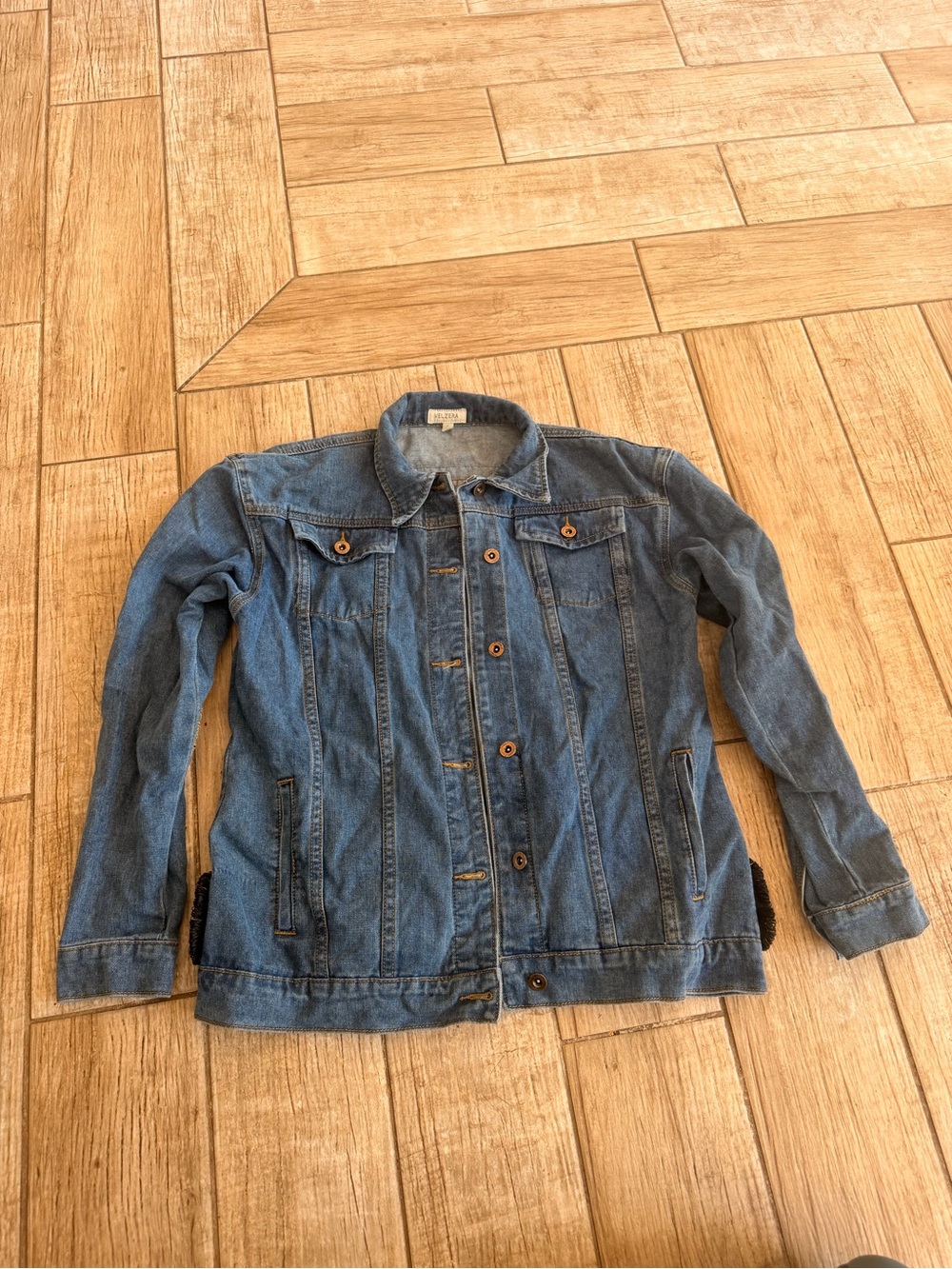 Velzera denim jacket with beautiful back detail!